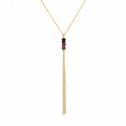 N1165 S925 Rainbow Tourmaline Lariat Necklace