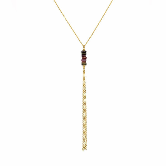 N1165 S925 Rainbow Tourmaline Lariat Necklace