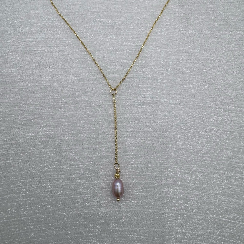 L981 S925 Freshwater Pearl Lariat Necklace