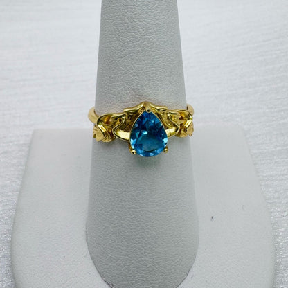 S925 Gold Teardrop Swiss Blue Topaz Ring