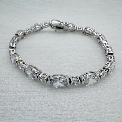 S925 Oval Bezel Crystal Tennis Bracelet