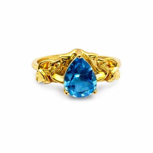S925 Gold Teardrop Swiss Blue Topaz Ring