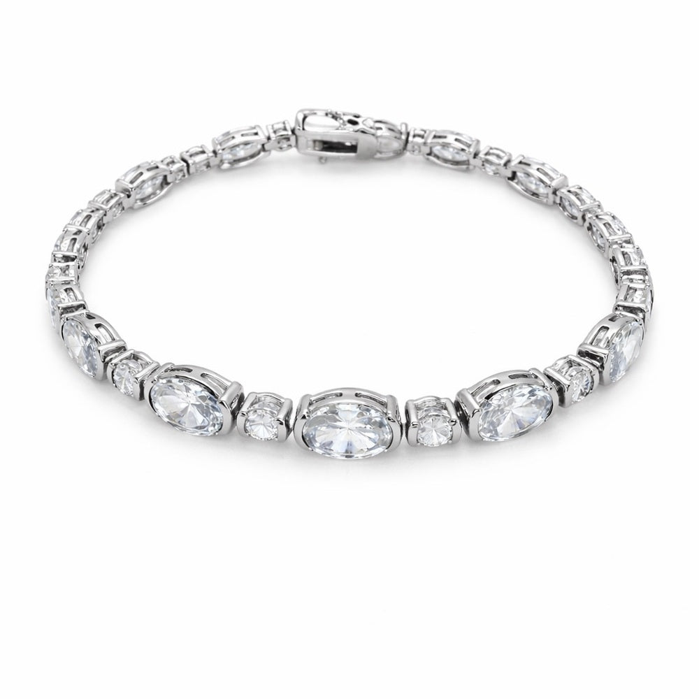 S925 Oval Bezel Crystal Tennis Bracelet