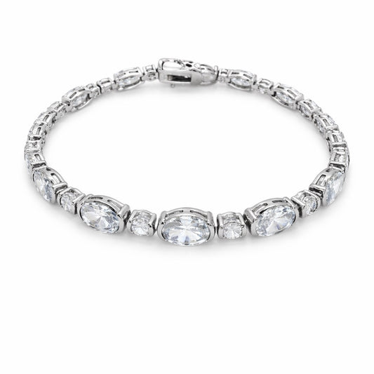 S925 Oval Bezel Crystal Tennis Bracelet