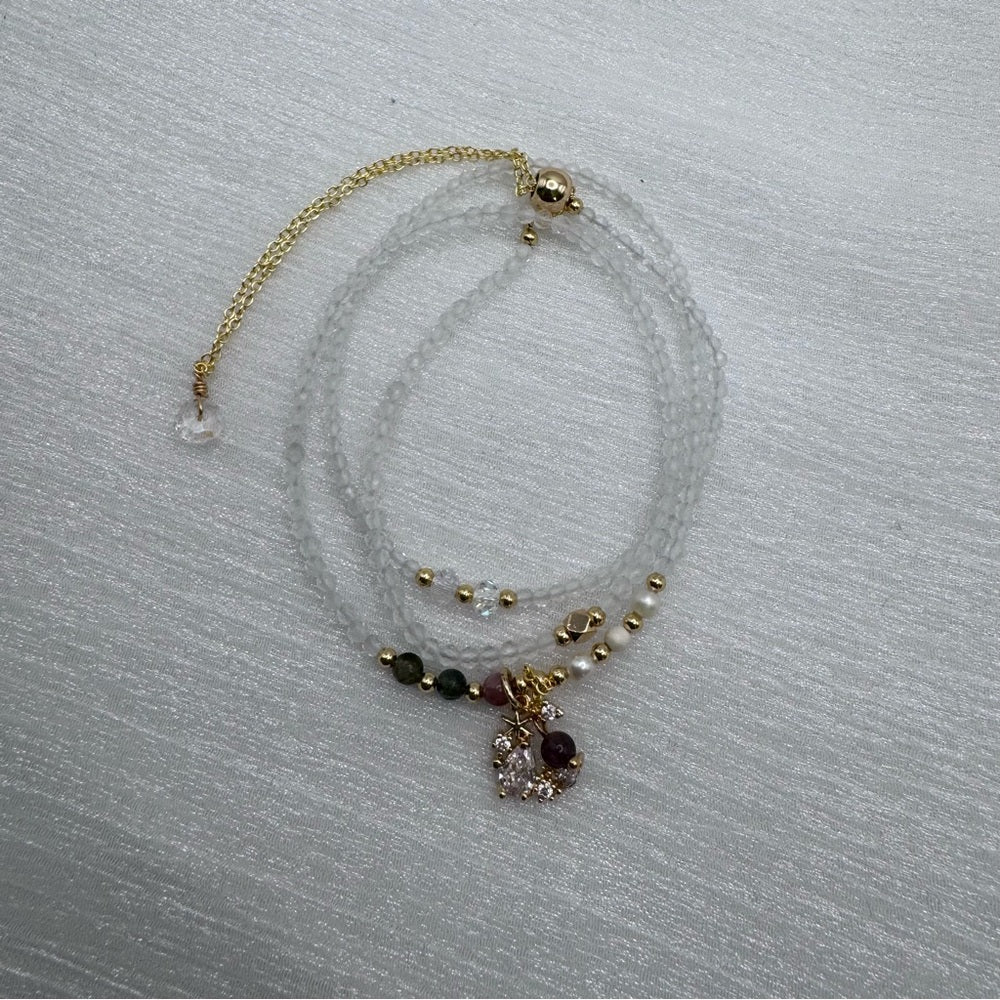 Clear Quartz & Freshwater Pearl Adjustable Necklace