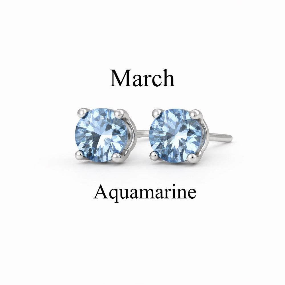 3mm Aquamarine Stud Earrings March Birthstone