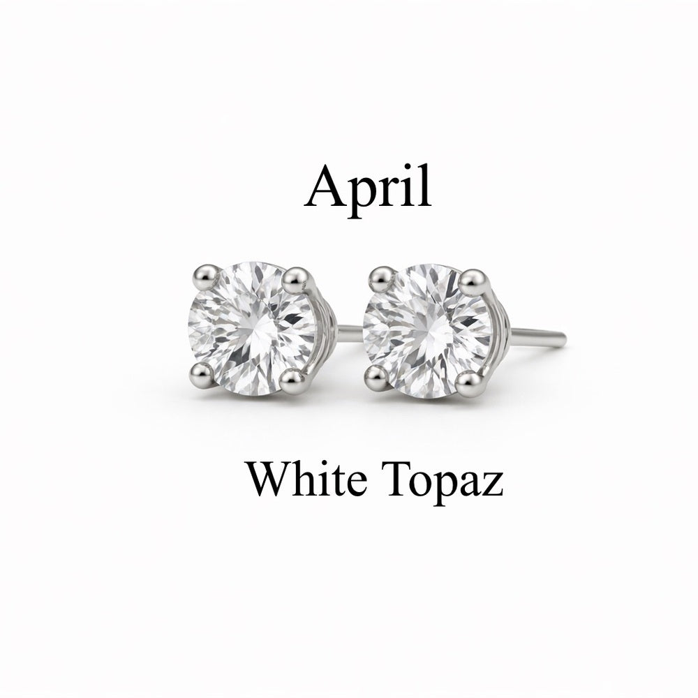 3mm White Topaz Stud Earrings April Birthstone