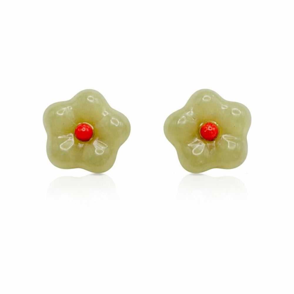 Flower Jade Stud Earrings