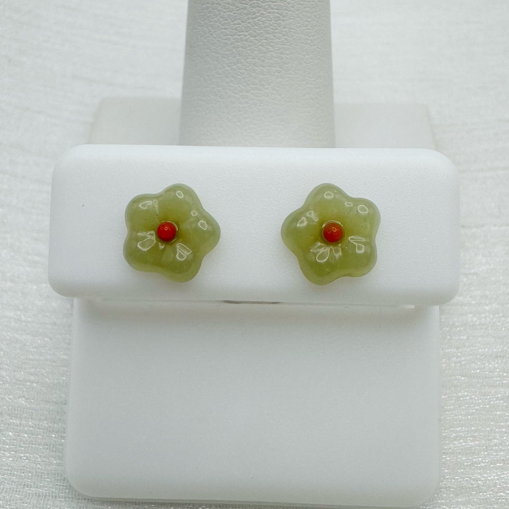 Flower Jade Stud Earrings