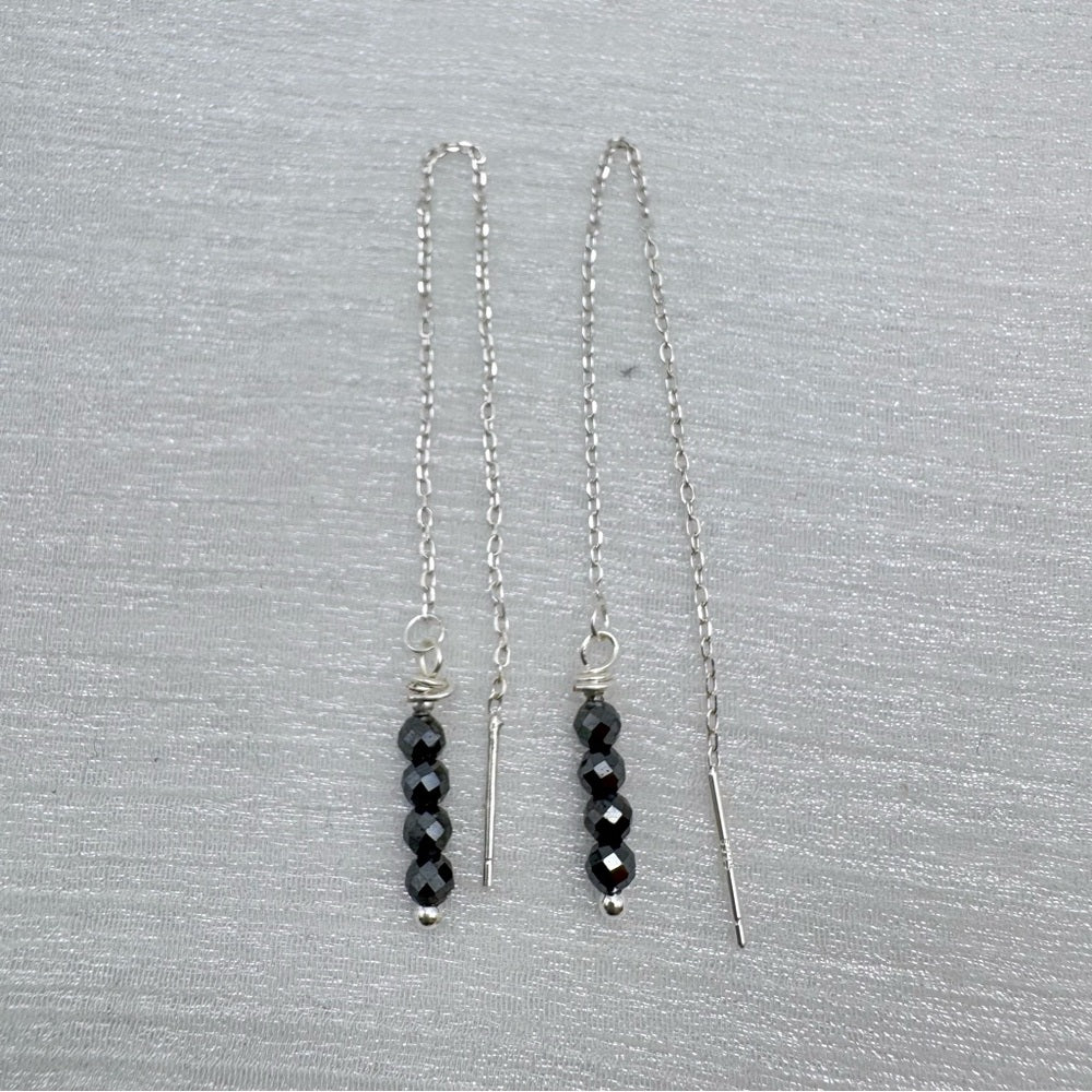 #1000 S925 Hematite Threader Earrings
