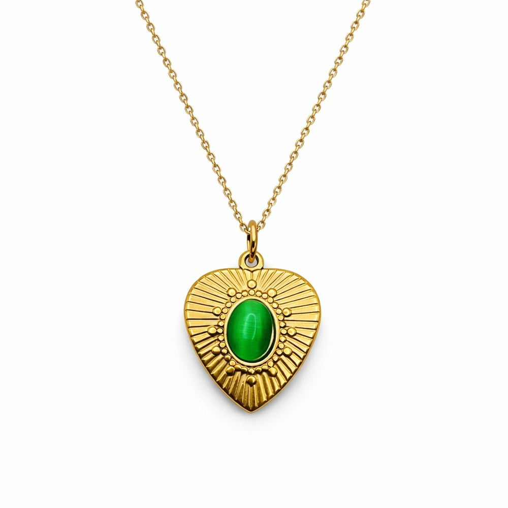 Radiant Heart Green Cat Eye Necklace