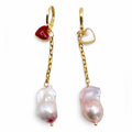 Reversible Mother of Pearl and Flame Ball Pearl Dangle Earrings