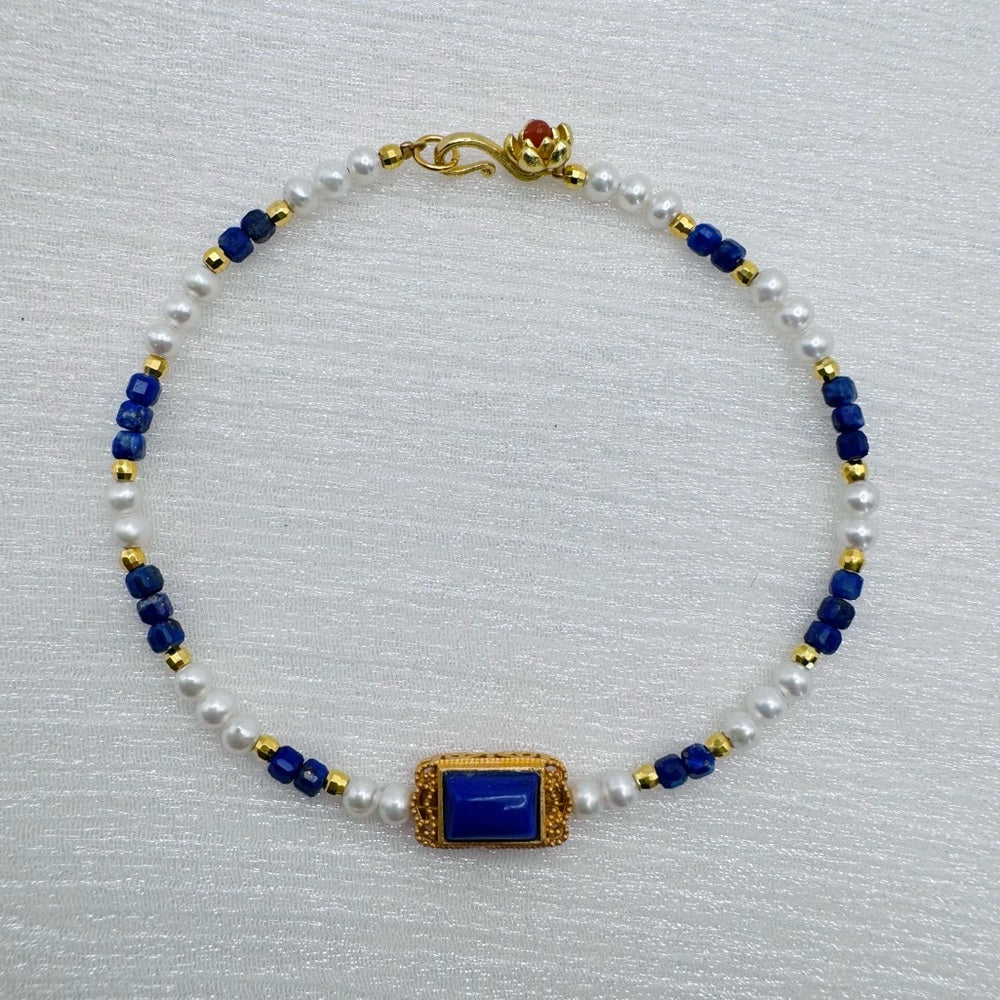 Lapis and Freshwater Pearl Bracelet