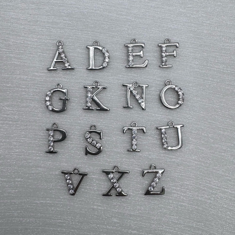 Crystal Letter Charms Silver Stainless Steel