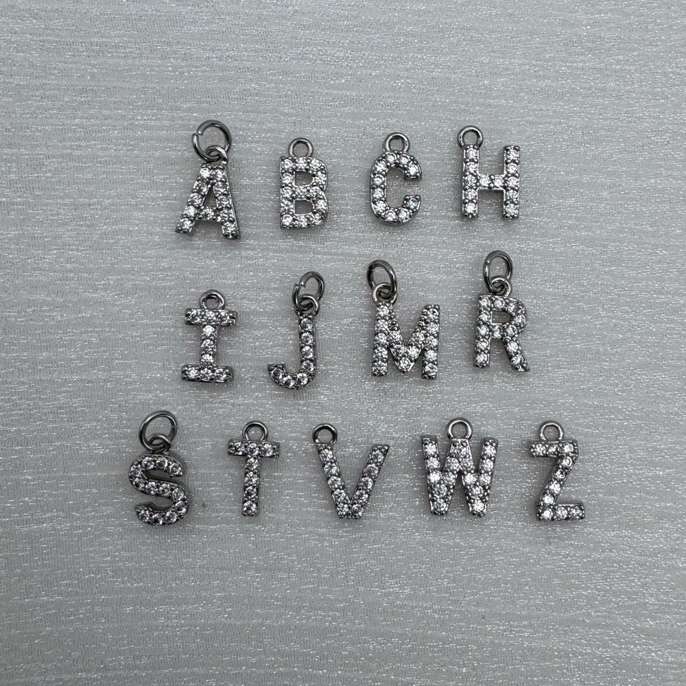 Crystal Letter Charms Silver Stainless Steel