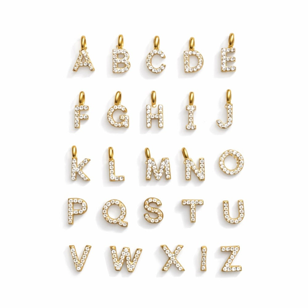 Gold Crystal Letter Charm