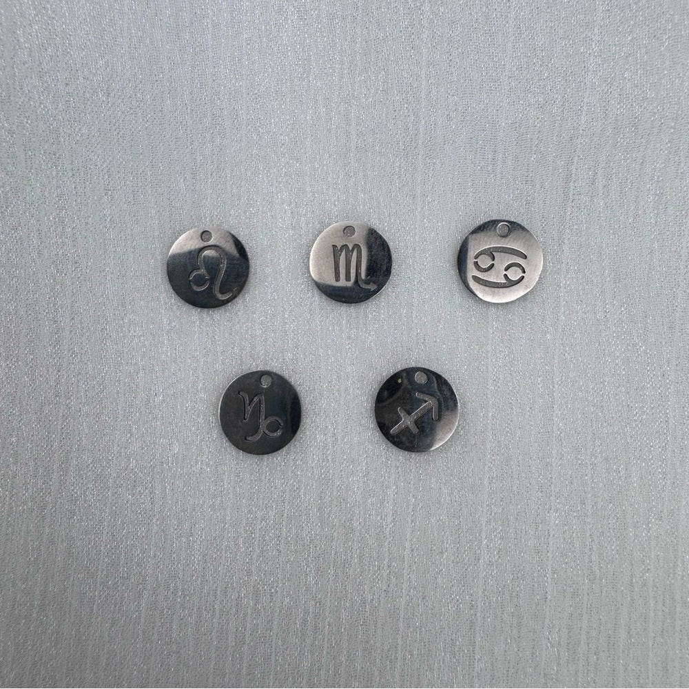 Zodiac Circle Charms Silver Stainless Steel