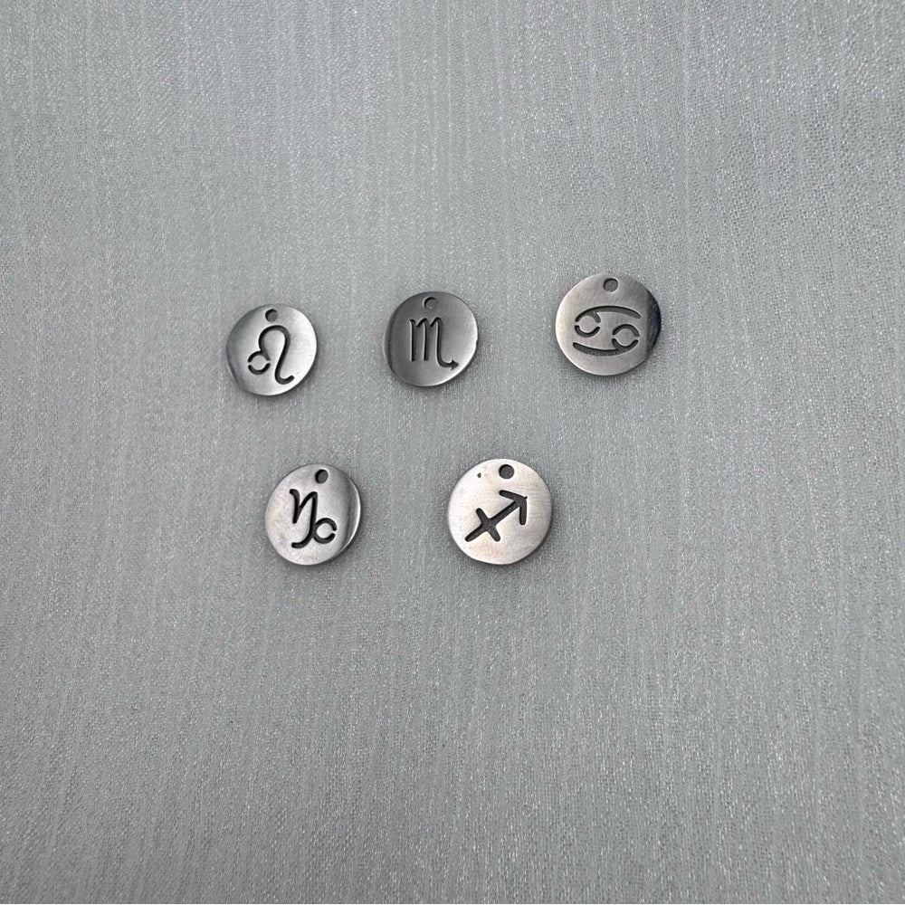 Zodiac Circle Charms Silver Stainless Steel