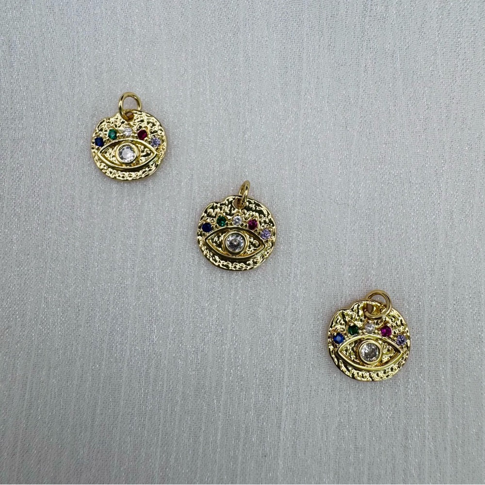 Rainbow Evil Eye Charm Gold