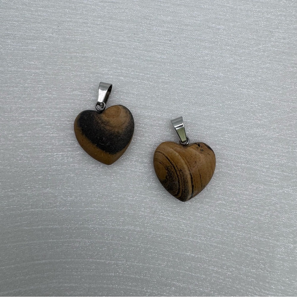 Wood Heart Charm Silver Stainless Steel