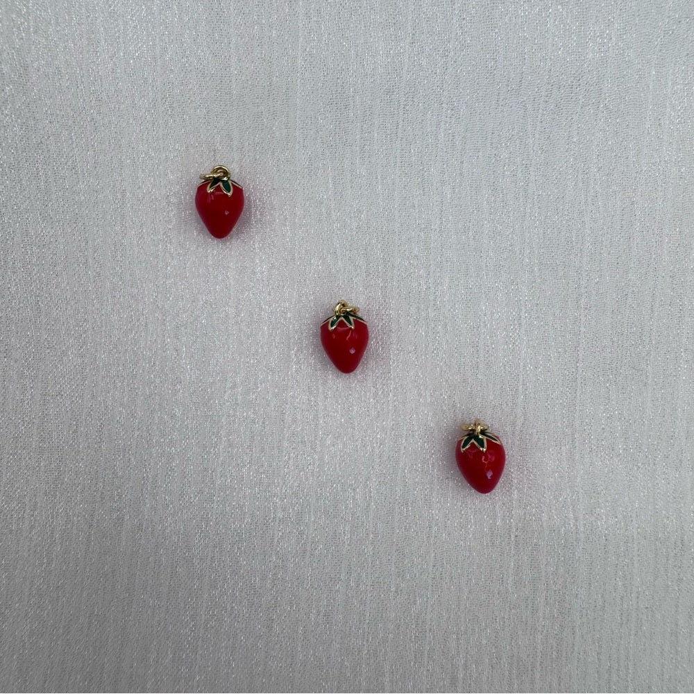 Enamel Strawberry Charm Gold Stainless Steel