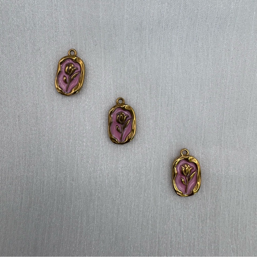 Enamel Flower Charm Gold Stainless Steel