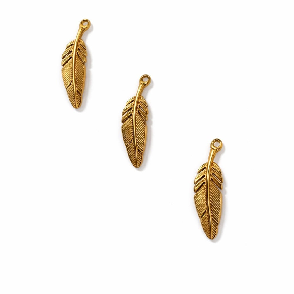 Feather Charm Gold Stainless Steel
