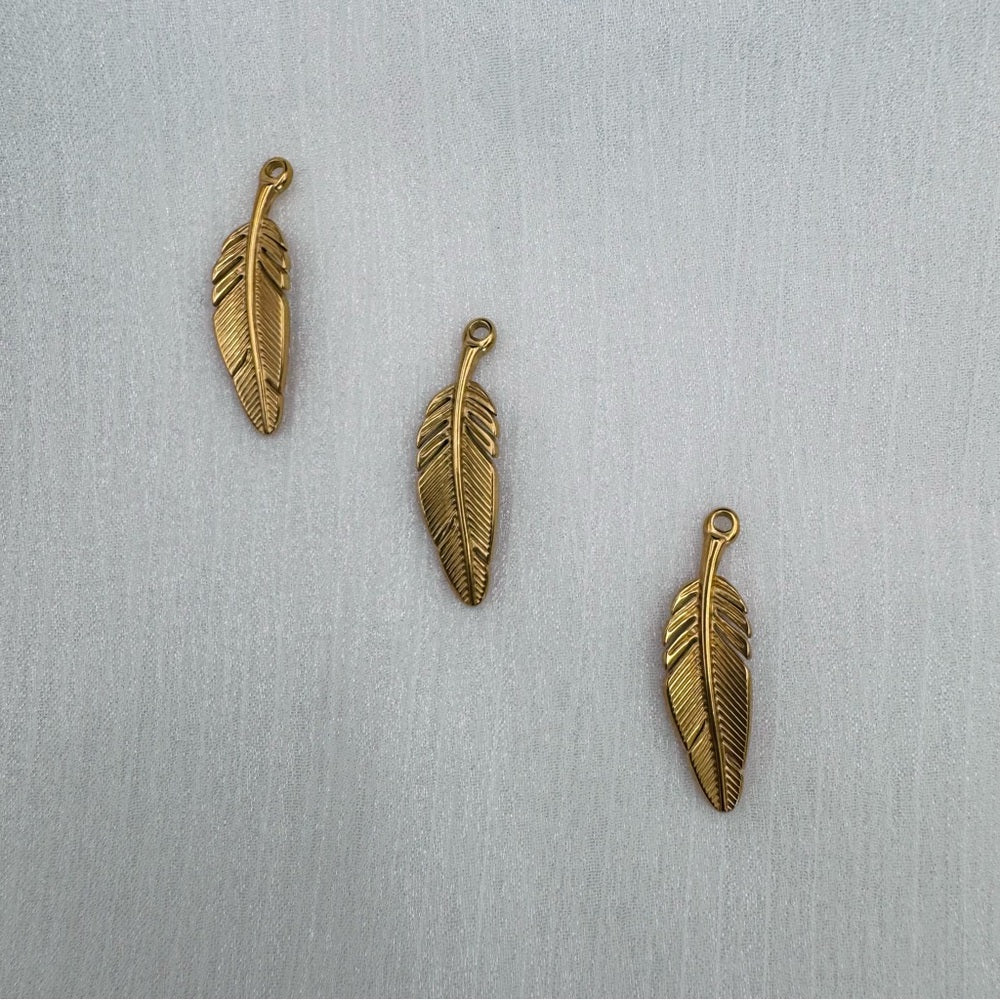 Feather Charm Gold Stainless Steel