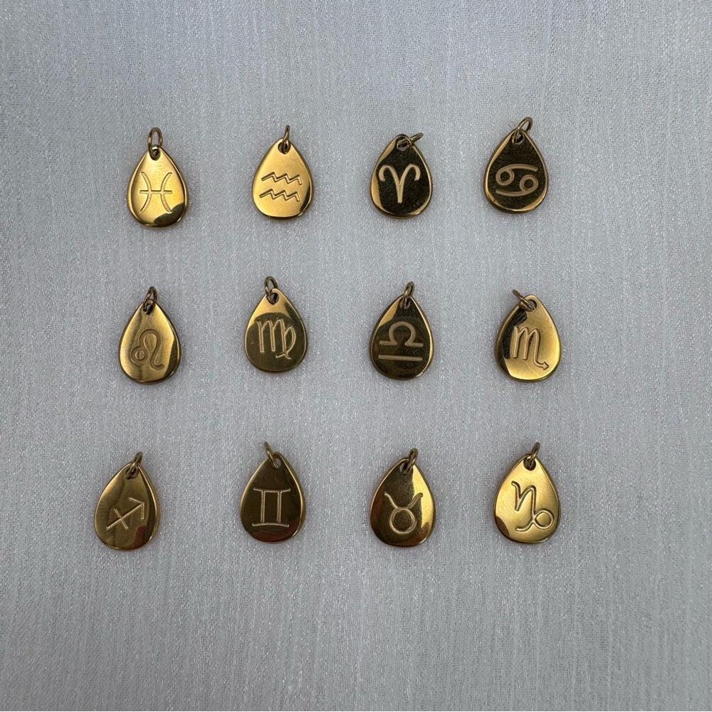 Zodiac Teardrop Charms Gold Stainless Steel