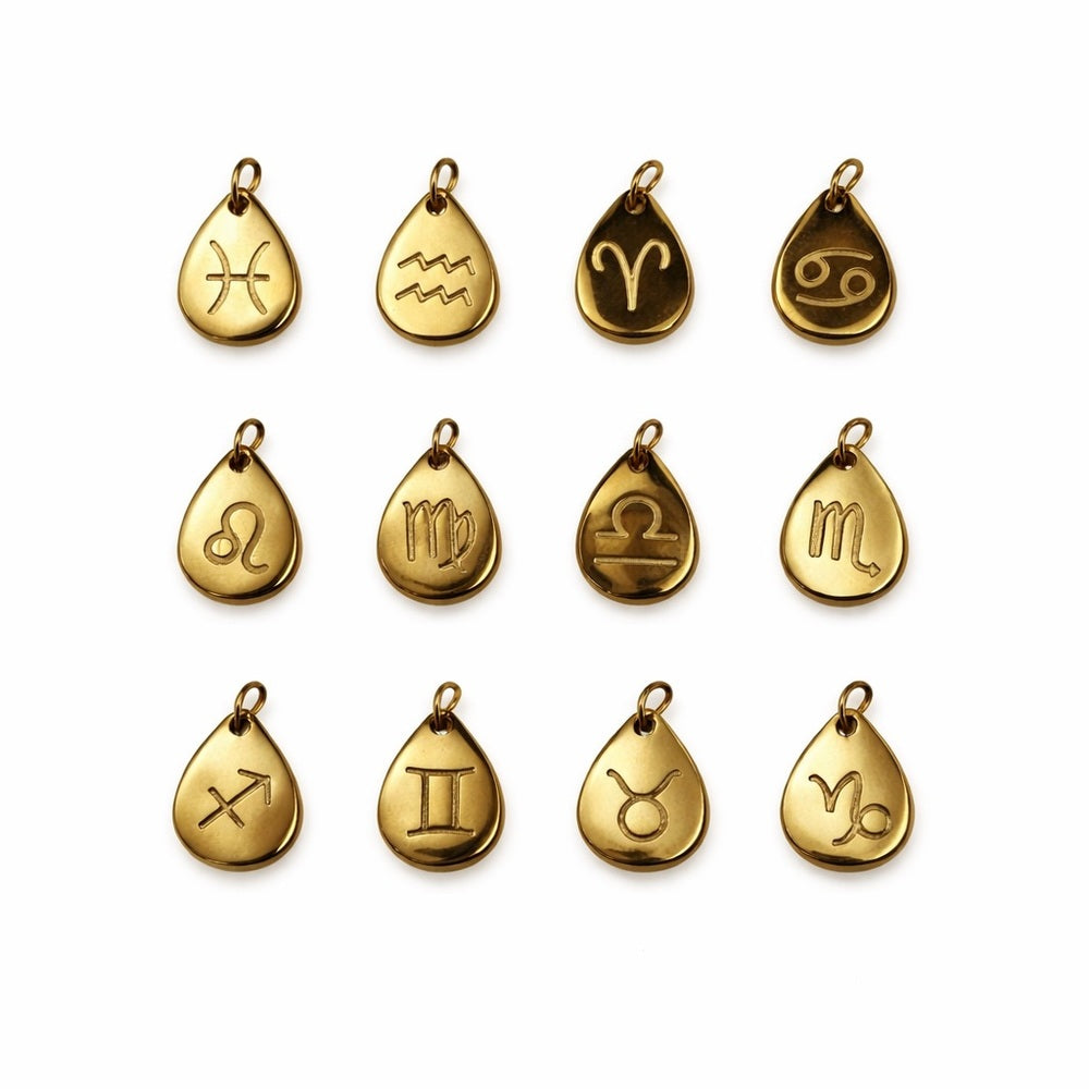 Zodiac Teardrop Charms Gold Stainless Steel