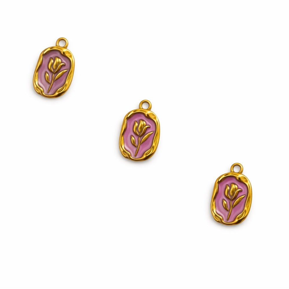 Enamel Flower Charm Gold Stainless Steel