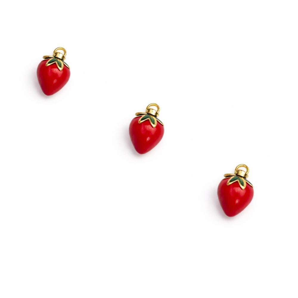 Enamel Strawberry Charm Gold Stainless Steel