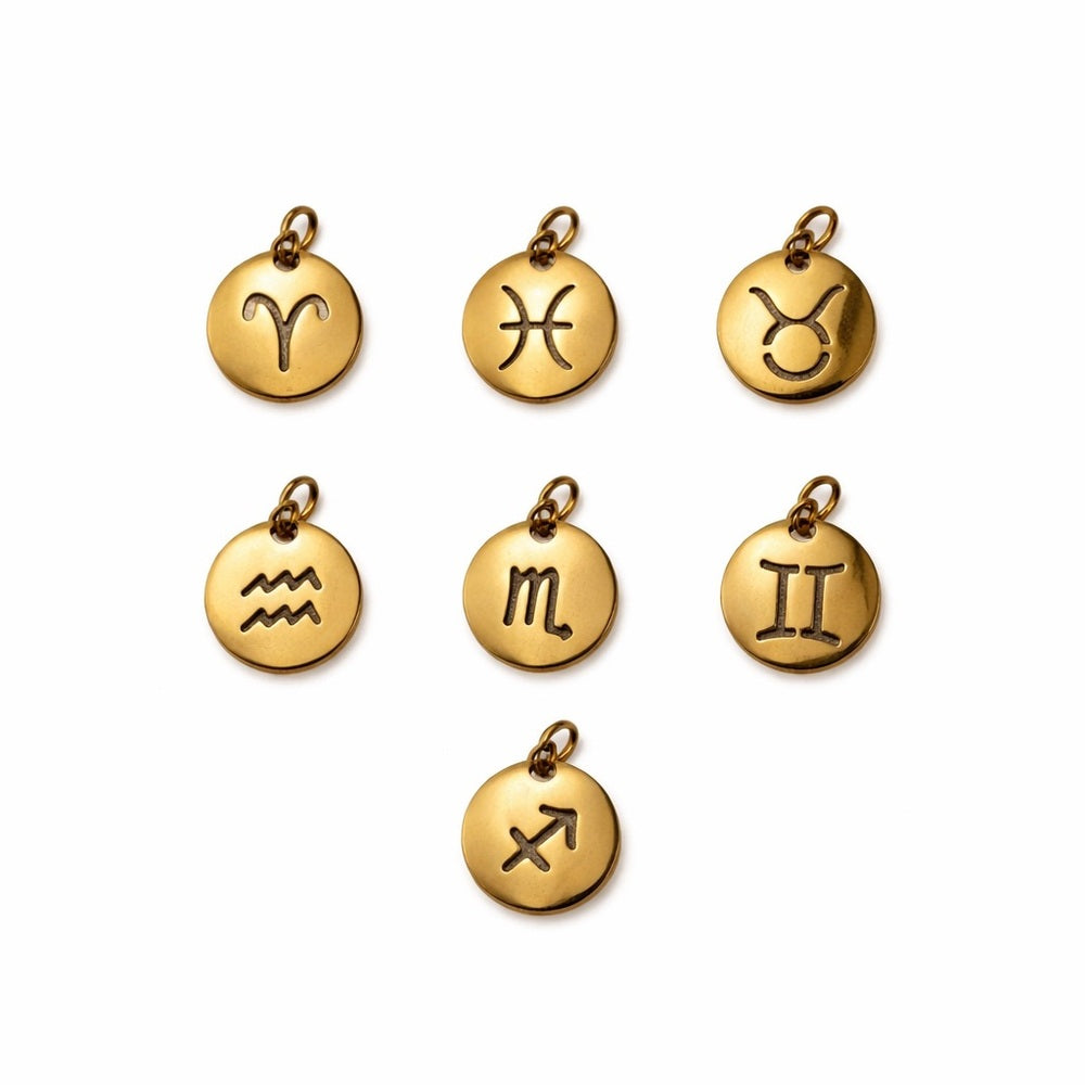 Zodiac Circle Charms Gold Stainless Steel
