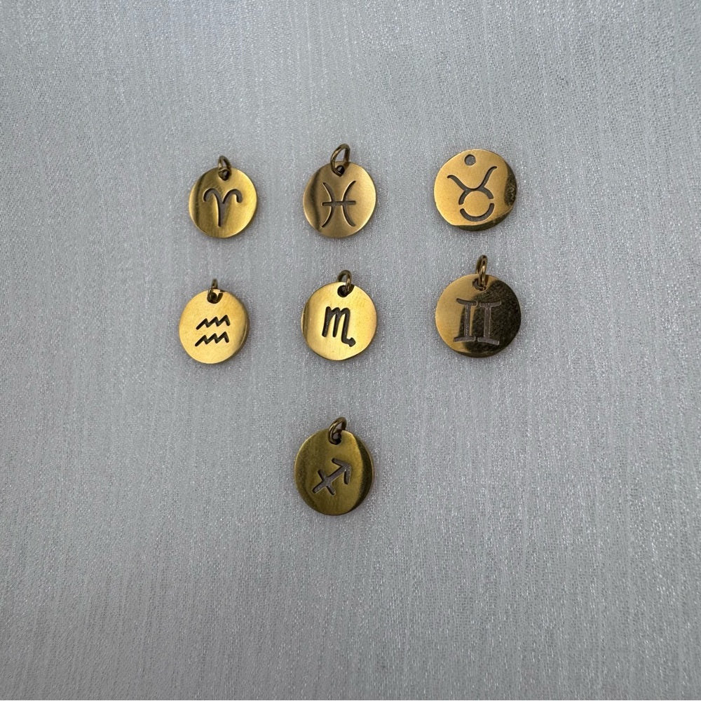 Zodiac Circle Charms Gold Stainless Steel