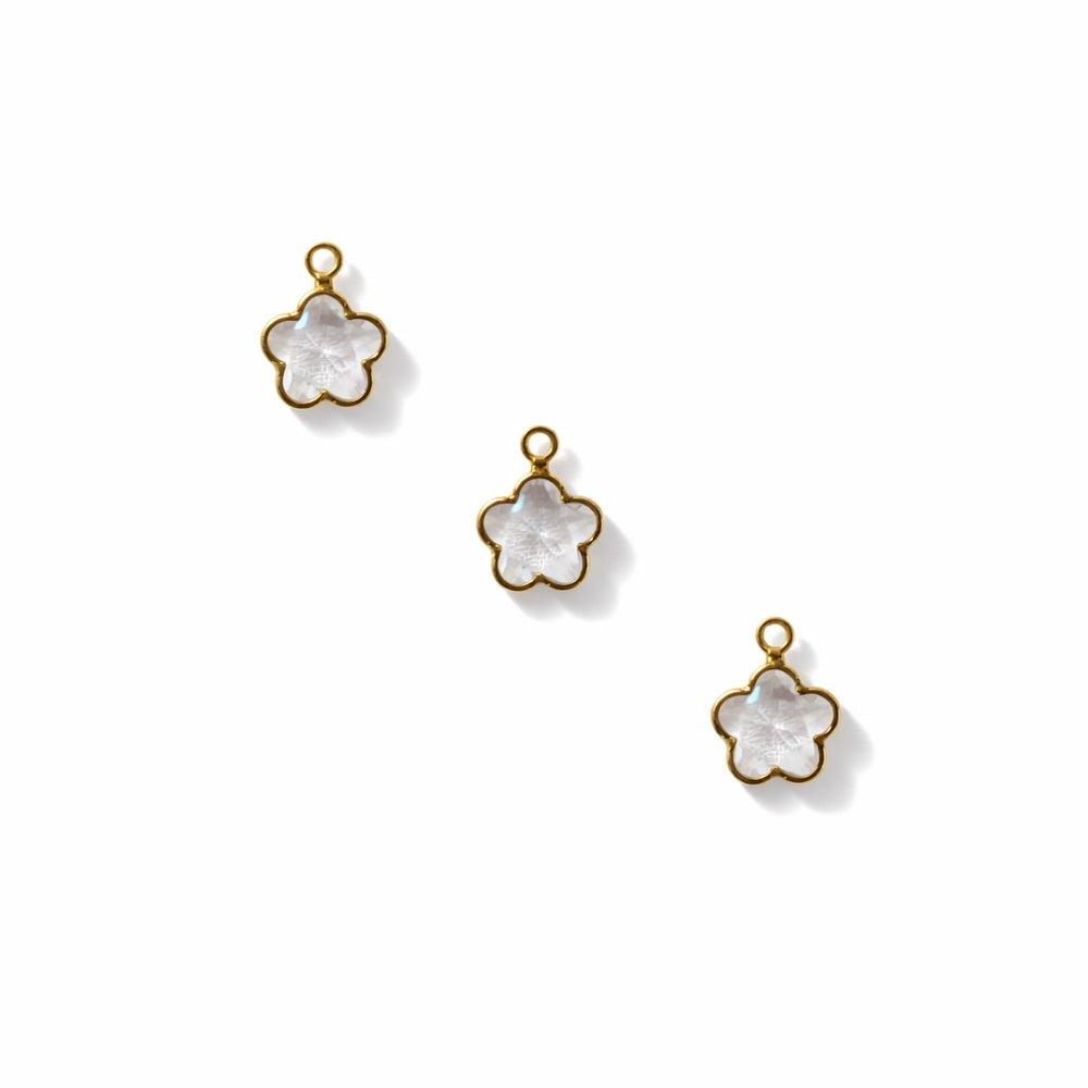 Flower Crystal Charm Gold Stainless Steel