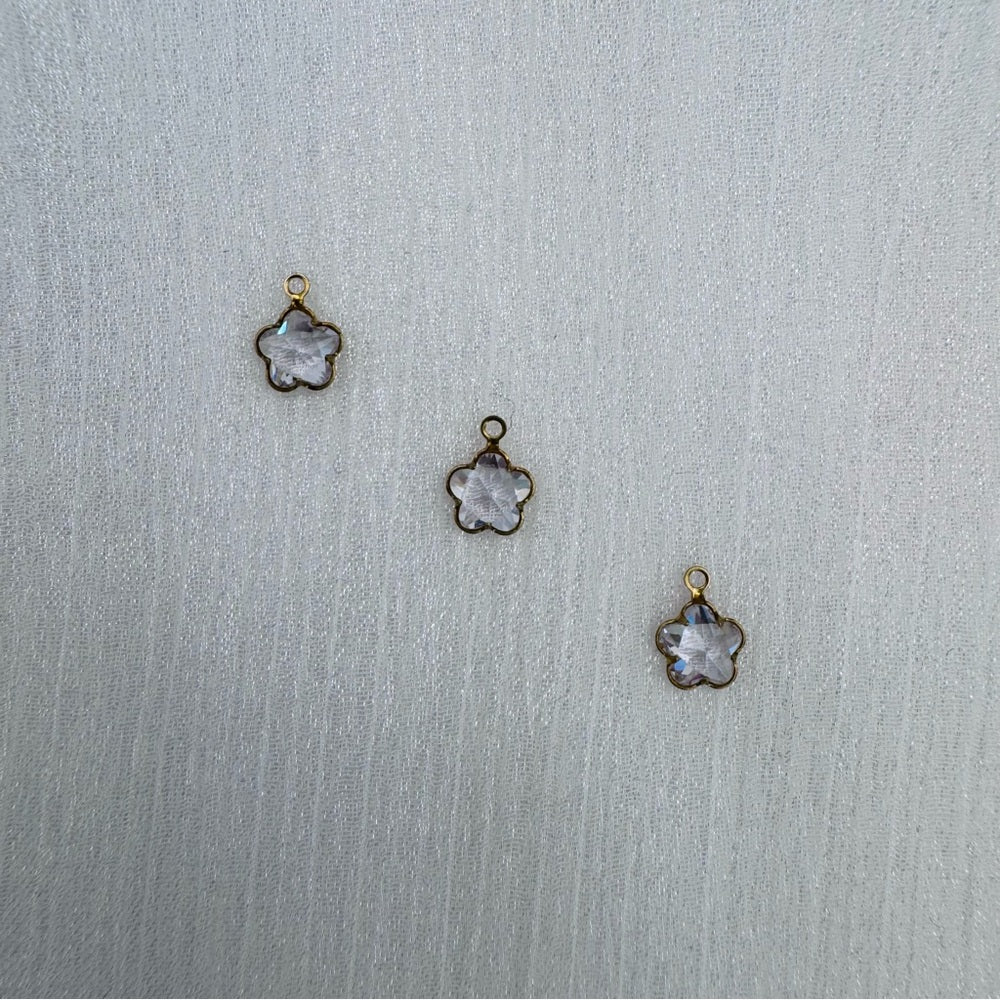 Flower Crystal Charm Gold Stainless Steel