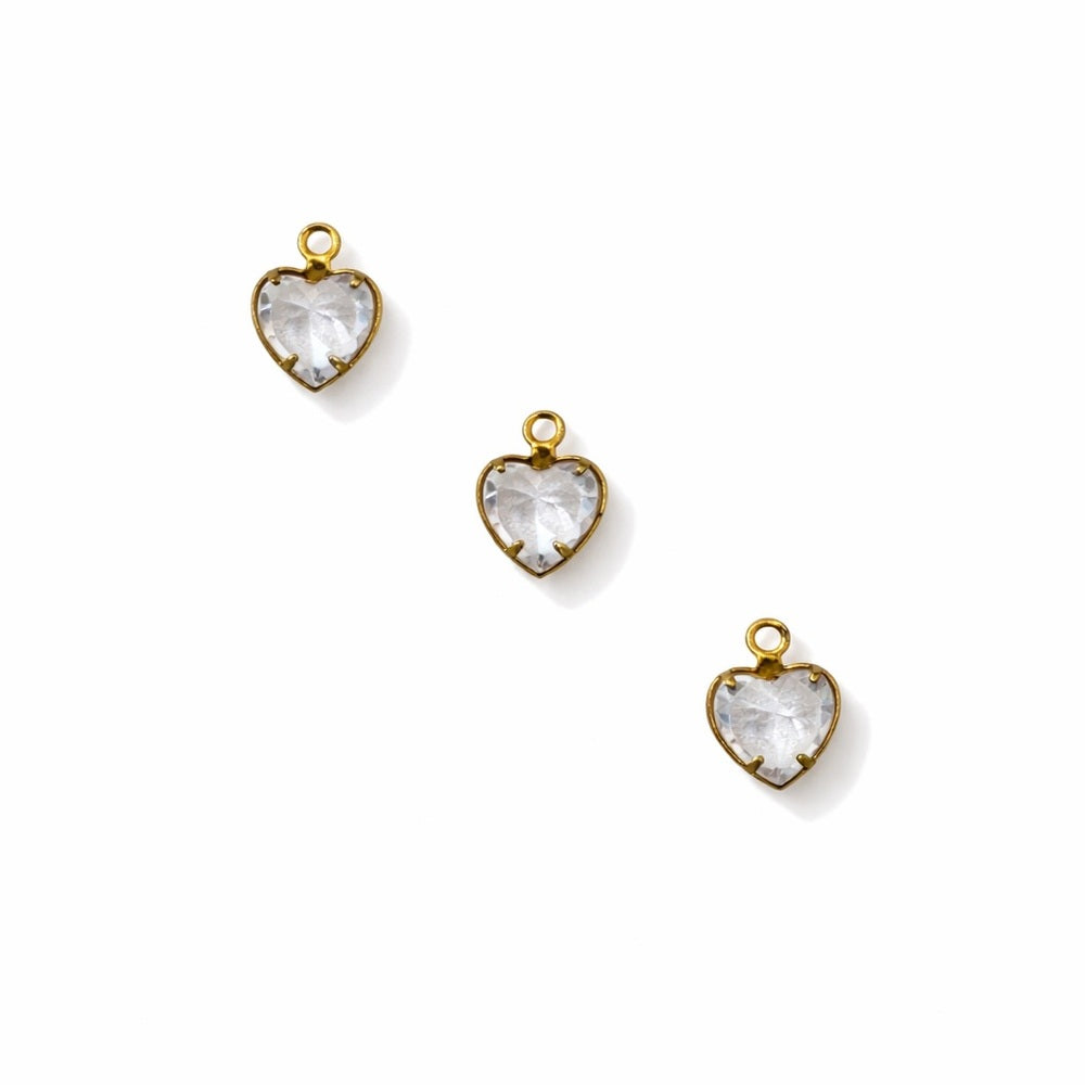 Heart Crystal Charm Gold Stainless Steel