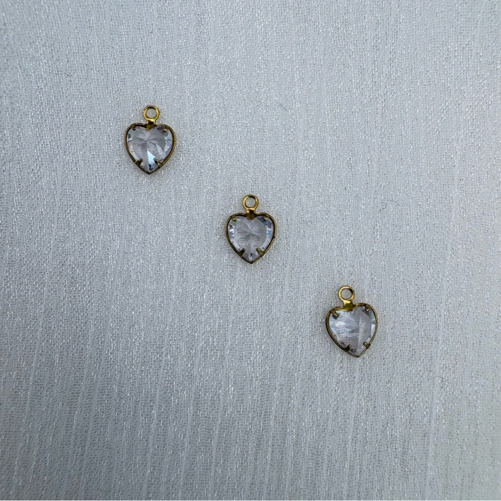 Heart Crystal Charm Gold Stainless Steel