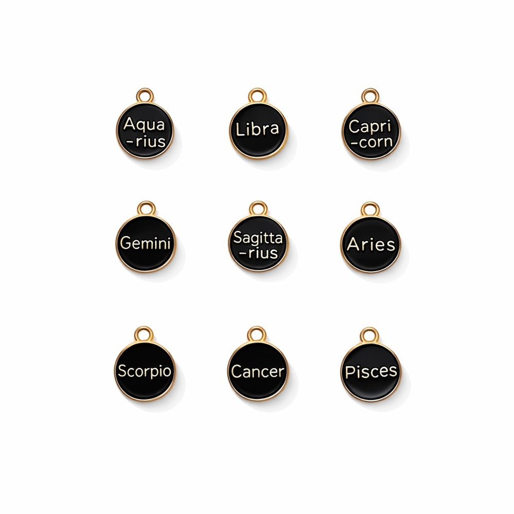 Zodiac Black Enamel Charms Gold