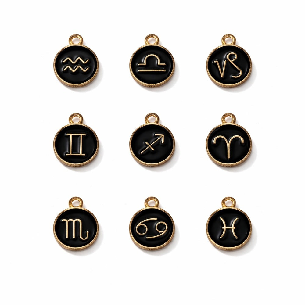 Zodiac Black Enamel Charms Gold