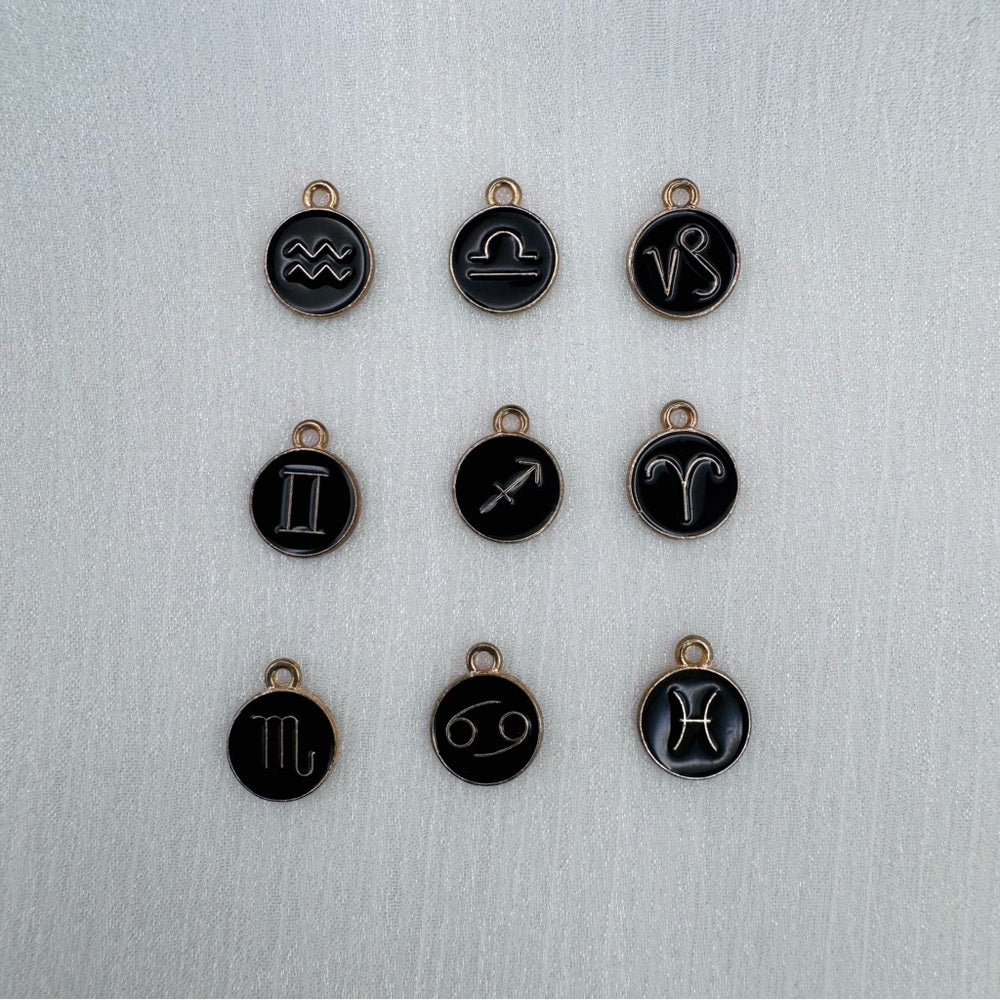 Zodiac Black Enamel Charms Gold