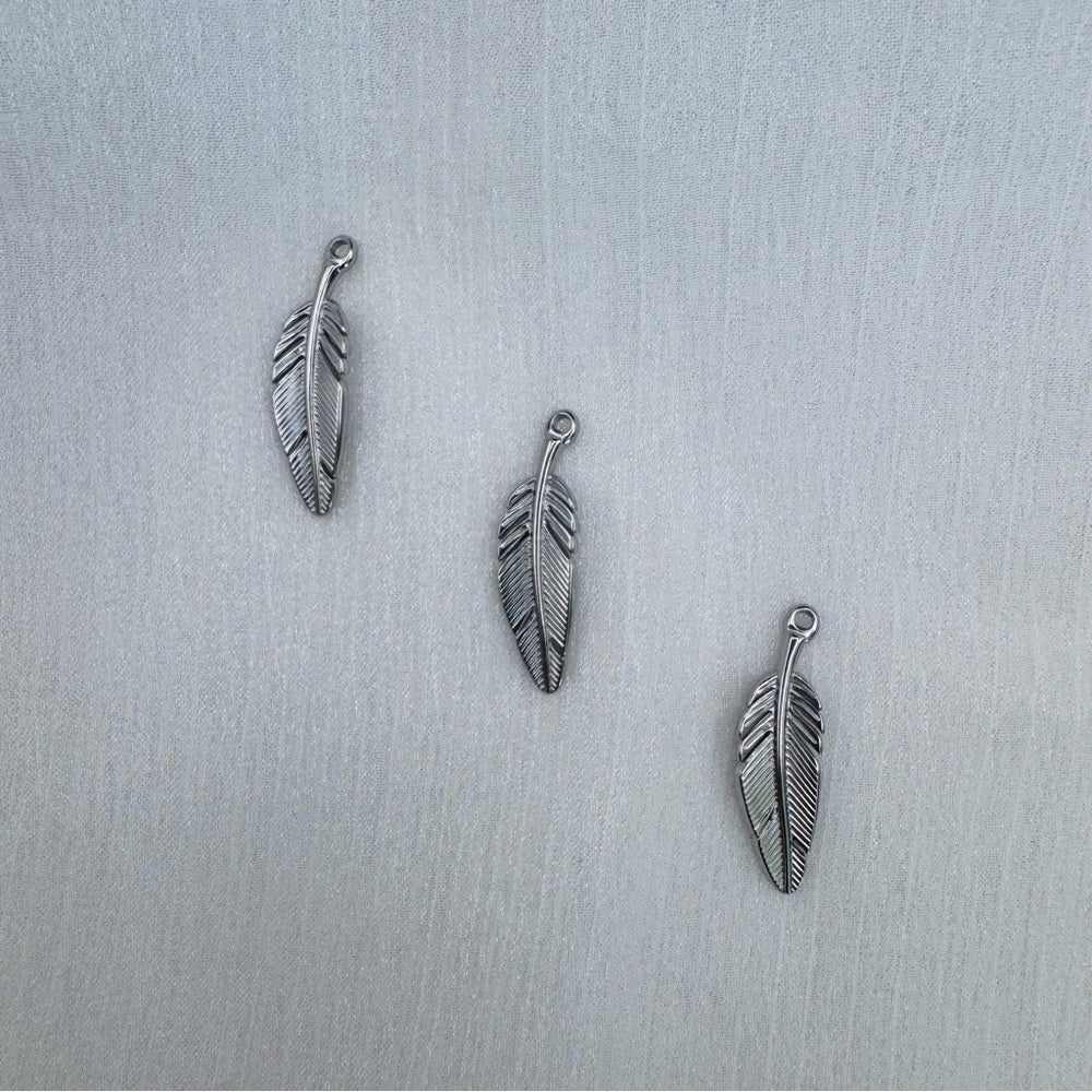 Feather Charm Silver Stainless Steel