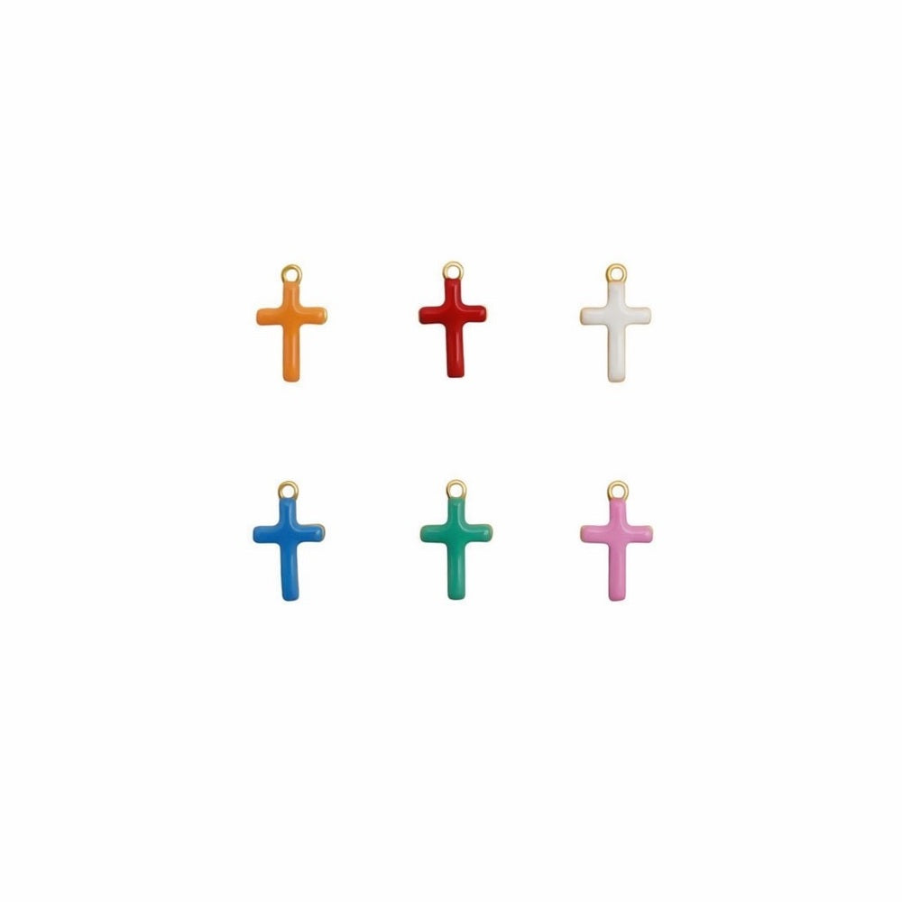 Enamel Cross Charm Gold Stainless Steel