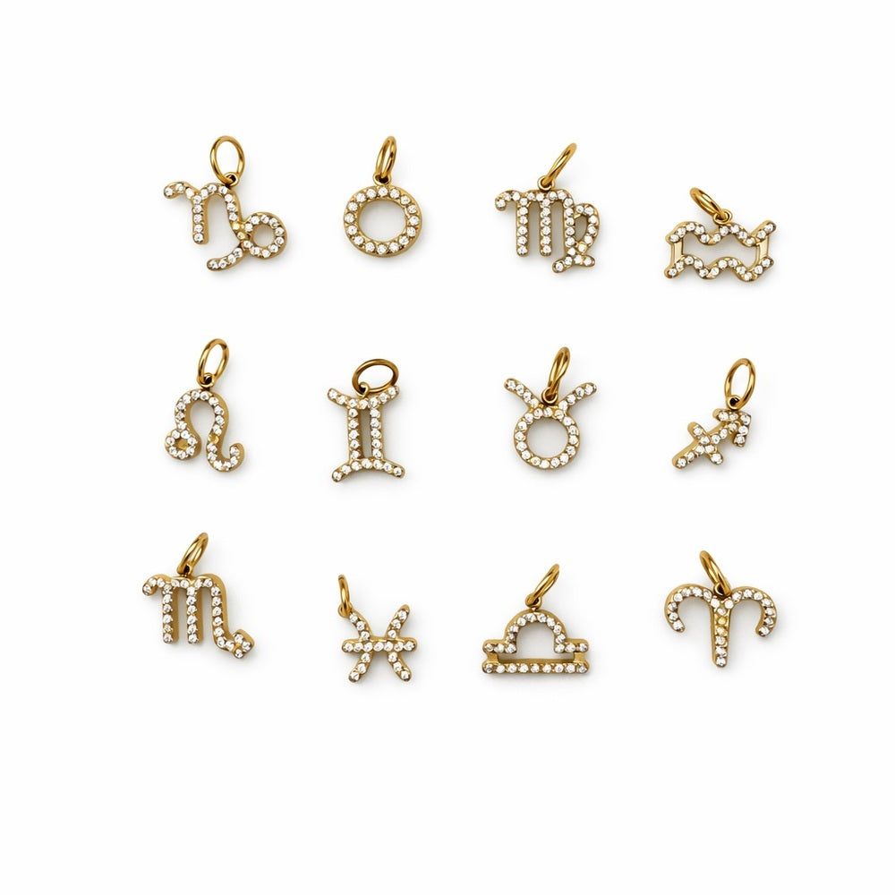 Zodiac Pavé Charm Gold Stainless Steel