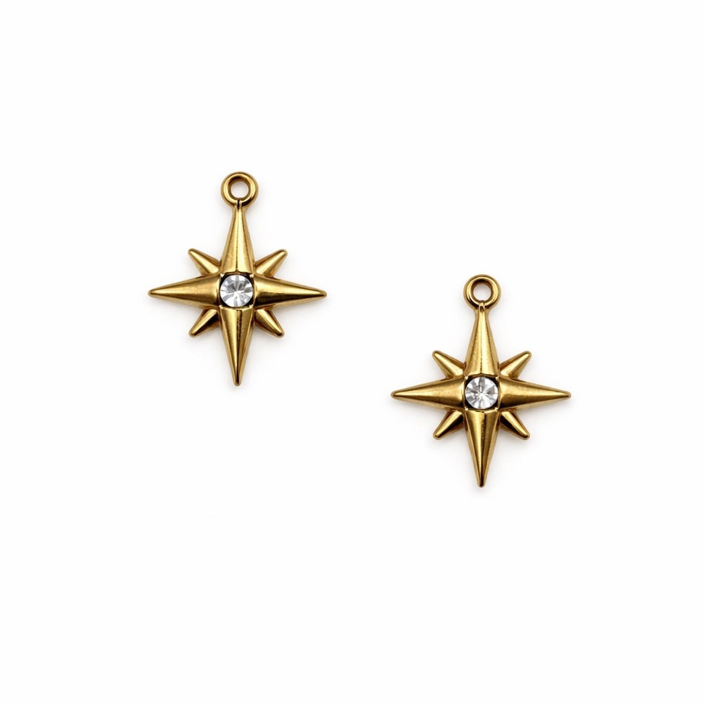 Star Crystal Charm Gold Stainless Steel