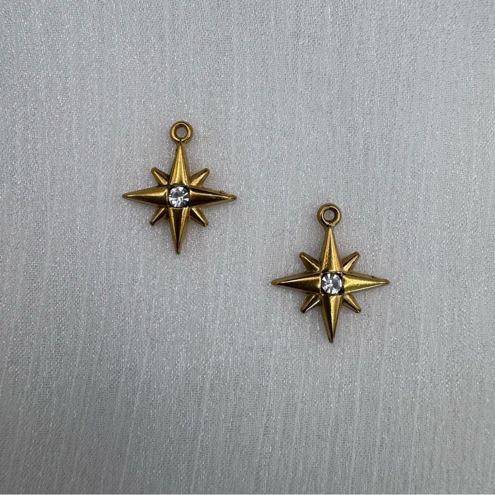Star Crystal Charm Gold Stainless Steel