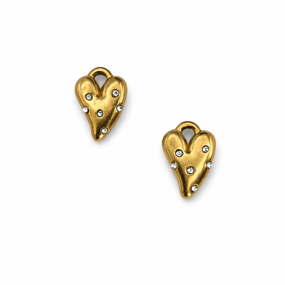 Heart Crystal Dot Charm Gold Stainless Steel
