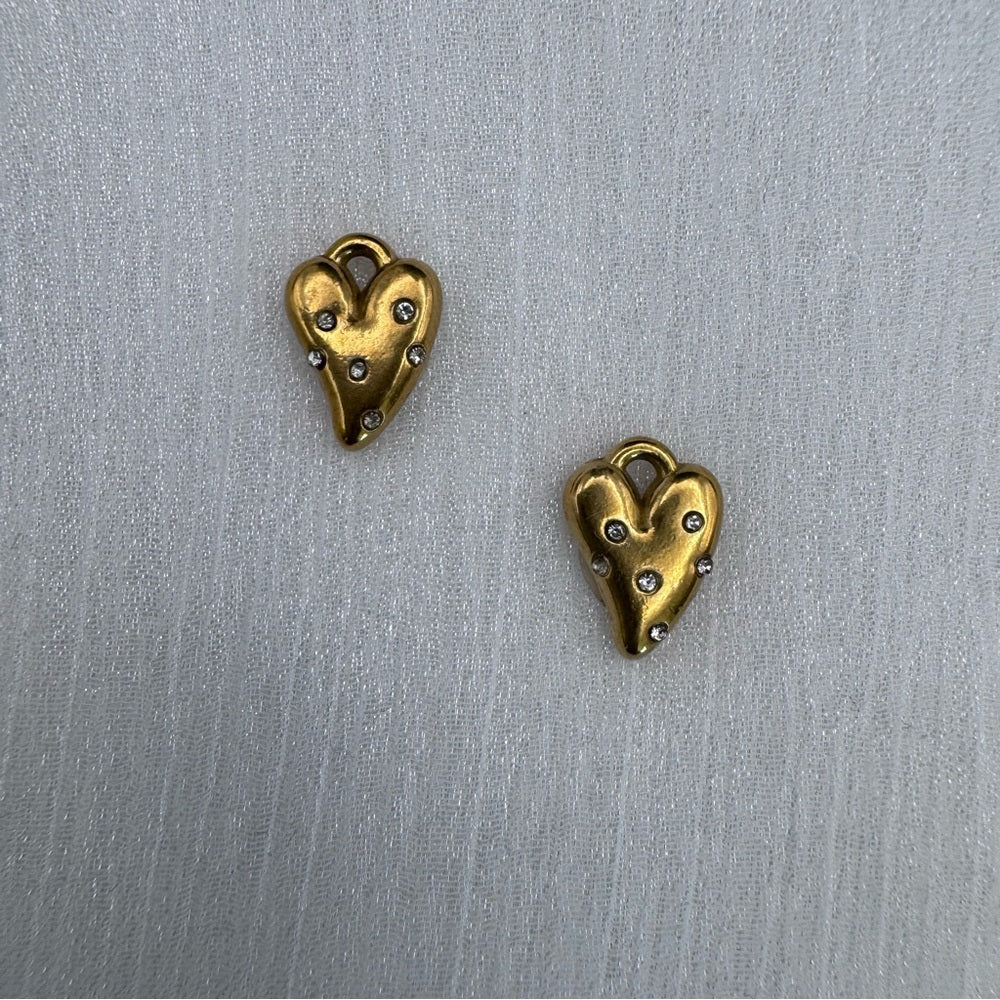 Heart Crystal Dot Charm Gold Stainless Steel