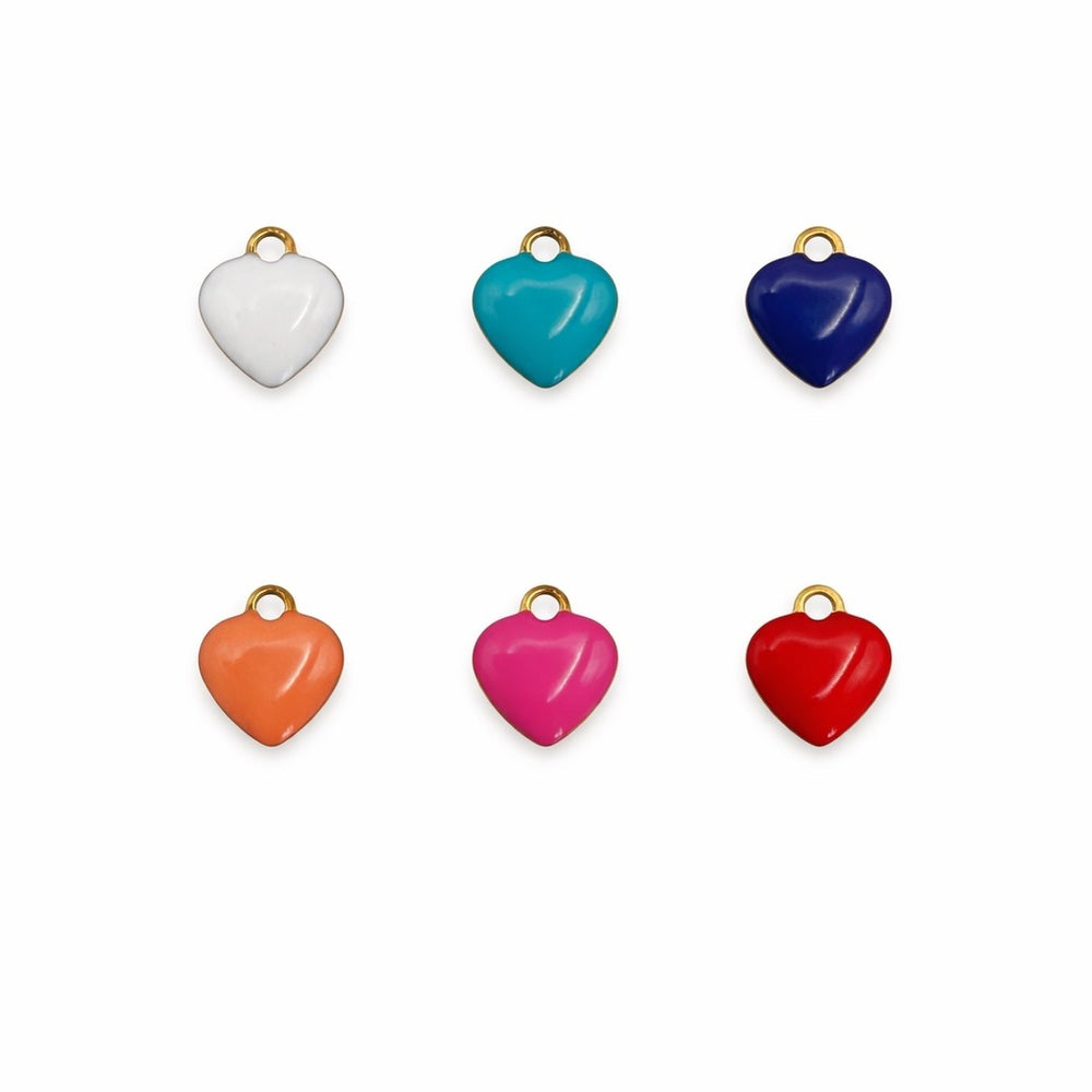 Enamel Heart Charms Gold Stainless Steel