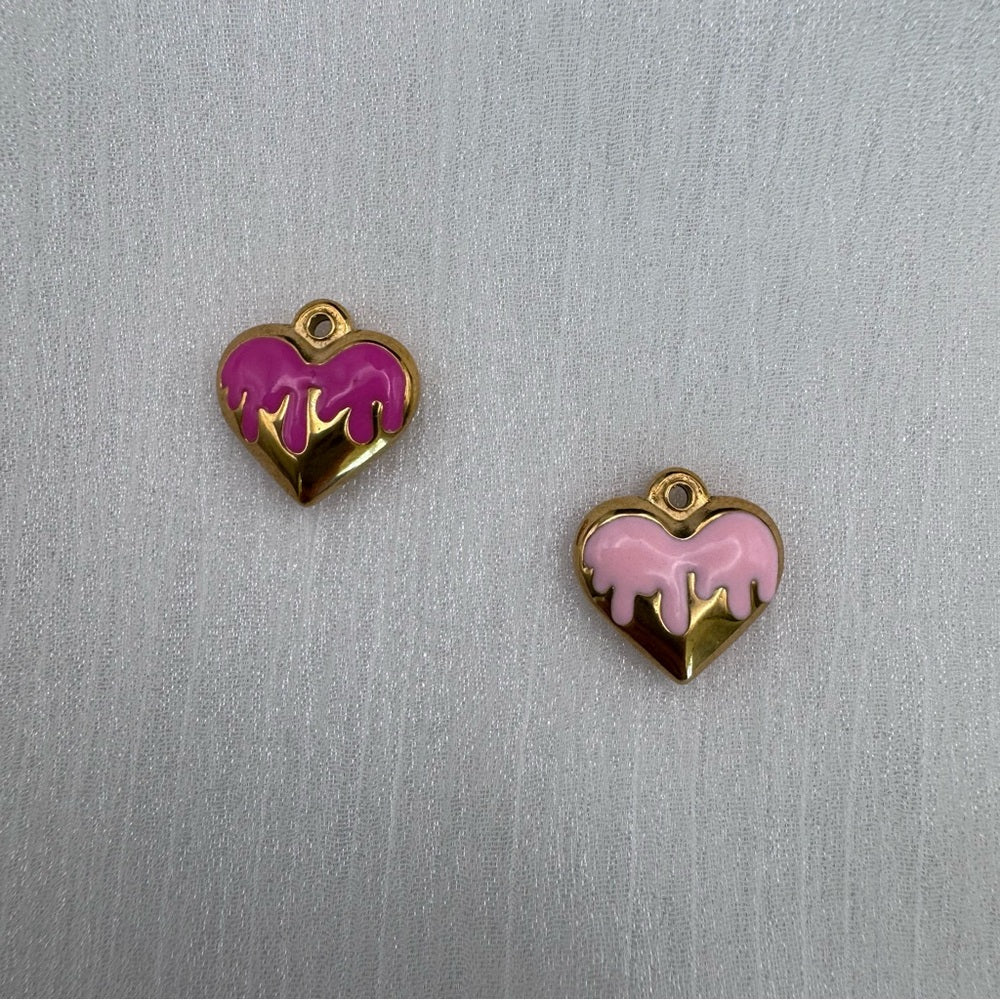 Enamel Drip Heart Charm Gold Stainless Steel